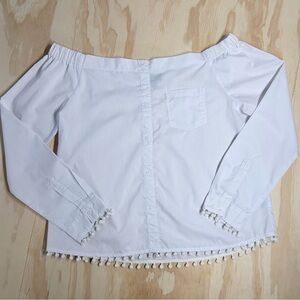 Lumière White Off Shoulder Blouse Pom Trim Boho Top Size L